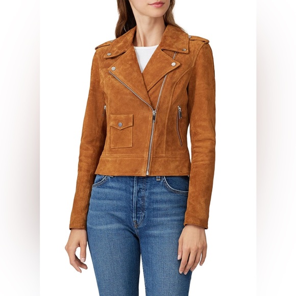 NWOT Slate & Willow Suede Moto Jacket in Brown Chestnut - Small - Picture 2 of 14